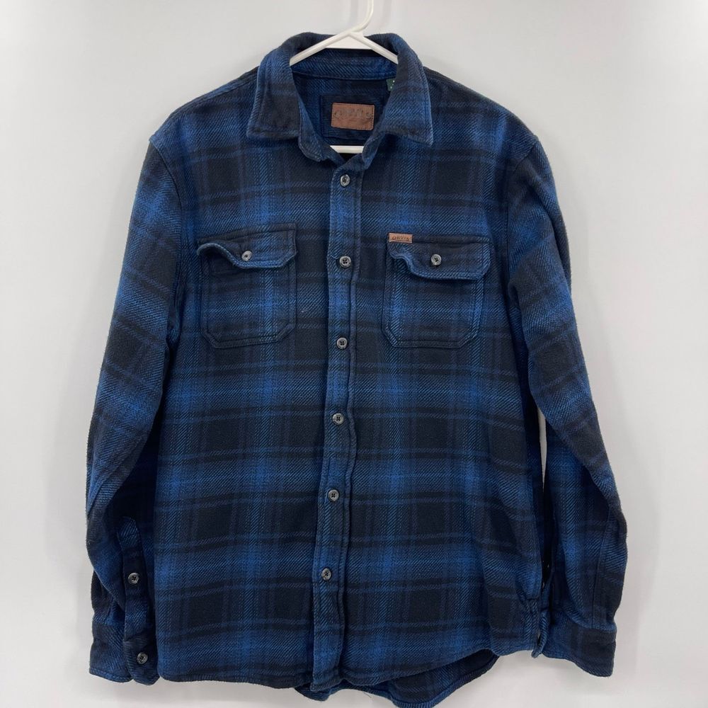 Orvis Men Heavy  Flannel‎ Shirt shacket BLUE/BLACK medium